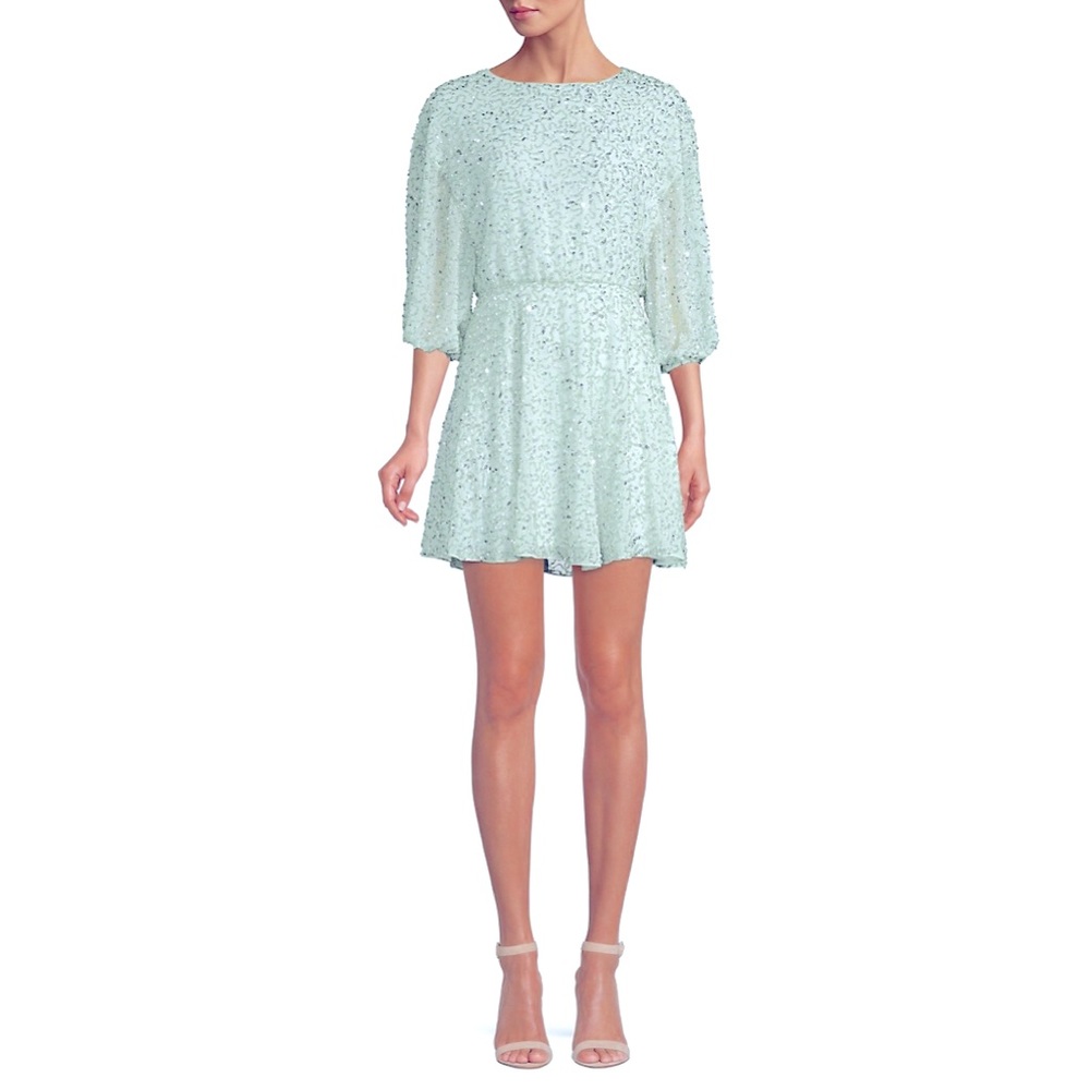 Alice and Olivia Palmira Sequined Light Blue Size 4 Mini Dress